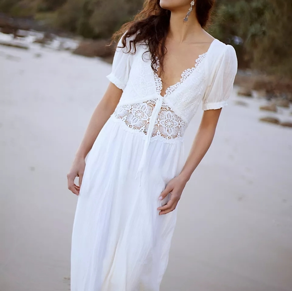 Free People All You Need Is Lace Midi Dress In Ivory - Picture 2 of 7